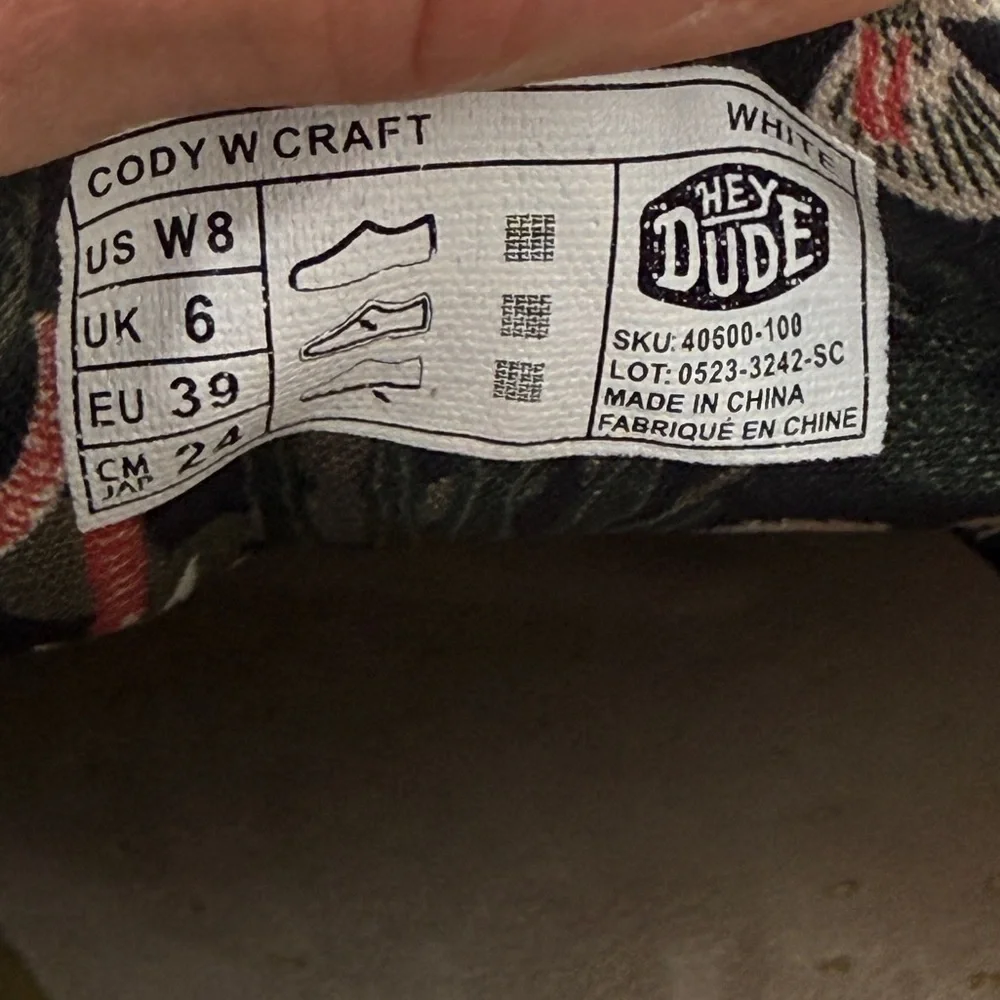 Hey Dude Low-Top Sneakers in Off-White with Tan & Red Accents
